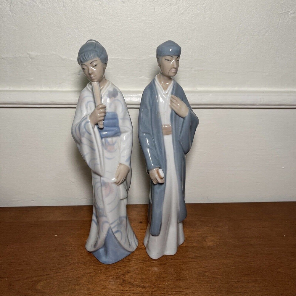 2 x Casades Porcelain Figure Geisha And Japanese Man Decoration RARE, 10” Rare